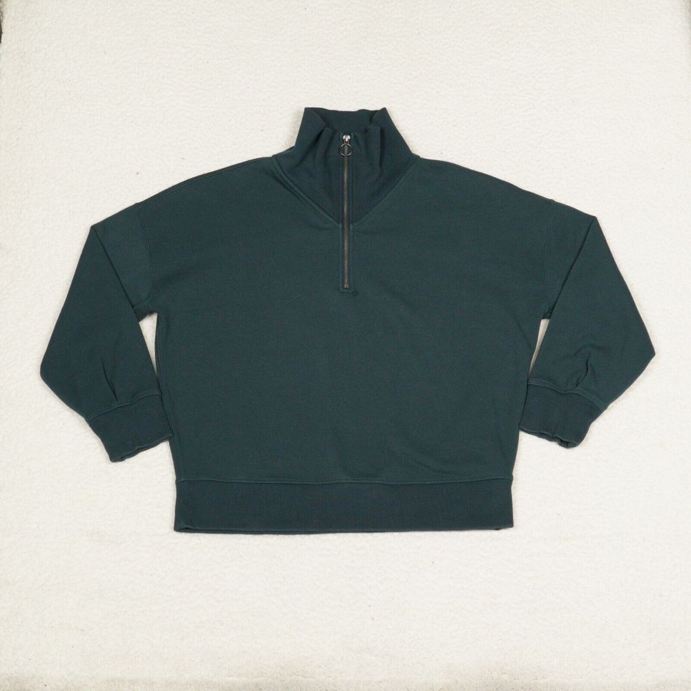 Athleta Sweatshirt Womens Medium Teal Green Cozy Karma 1/4 Zip Fleece Athletic